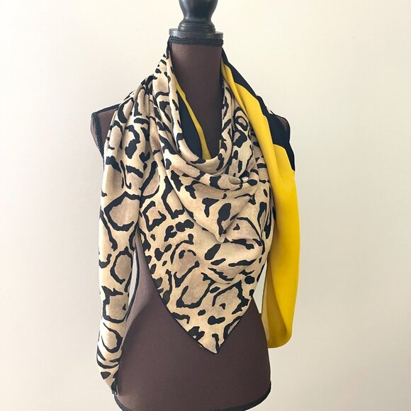 New Gucci Oversize Shawl Leopard Print Silk Yellow Wrap Scarf Cover - Picture 7 of 16